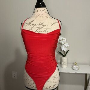 Red Ruched Bodysuit